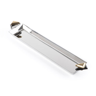 صينية تقديم معدنية طويلة باللون الأسود والذهبي - صغير