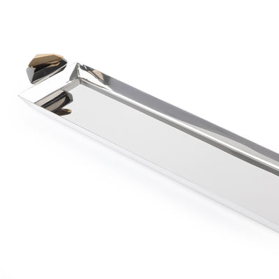 صينية تقديم معدنية طولية باللون الذهبي والأسود