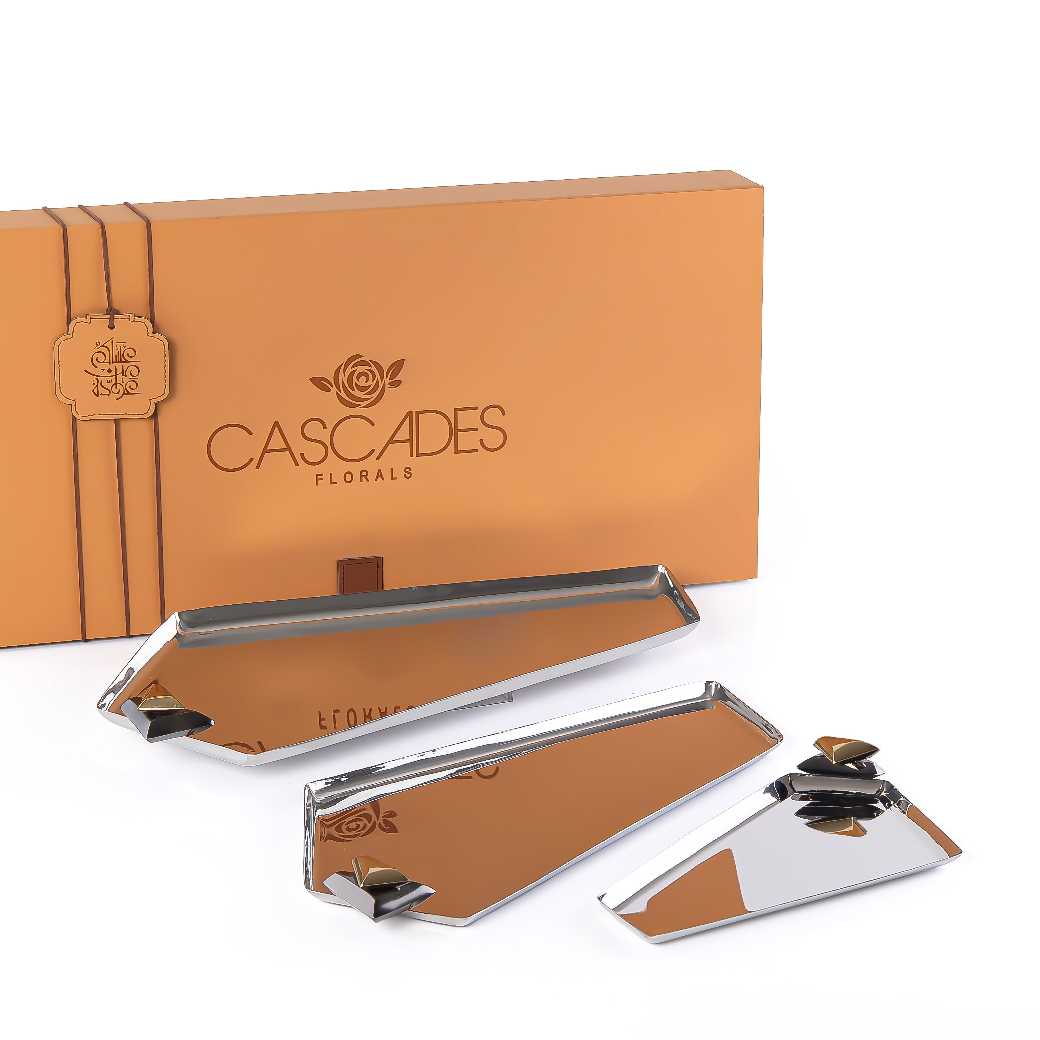 طقم مكون من 3 صواني معدنية مع بوكس هدايا - أسود & ذهبي