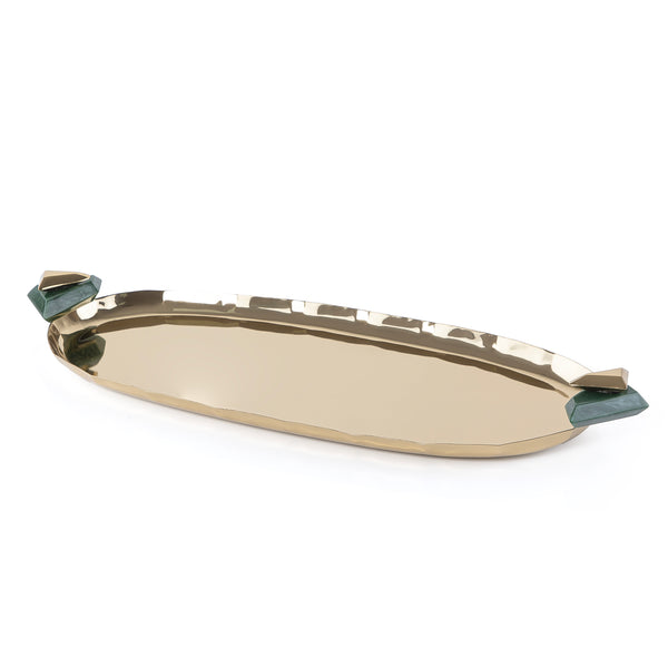 Oval Metal Tray-green and gold small