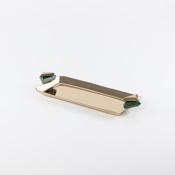 Rectangular Metal Serving Tray Gold & Green - Small