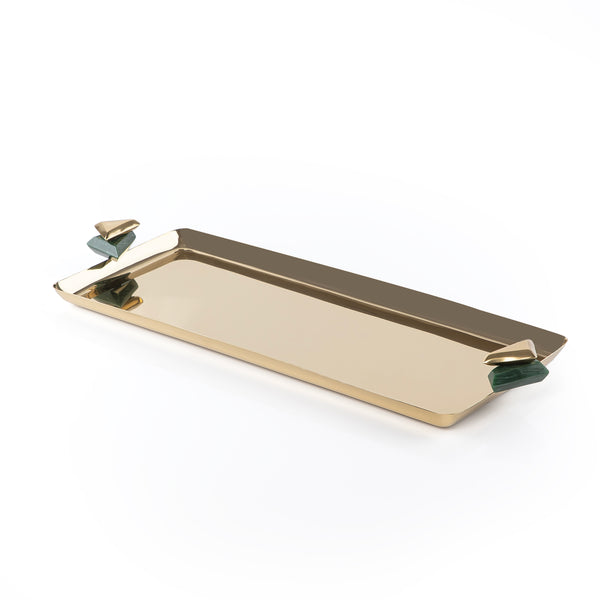 Rectangular Metal Serving Tray Gold & Green - Large