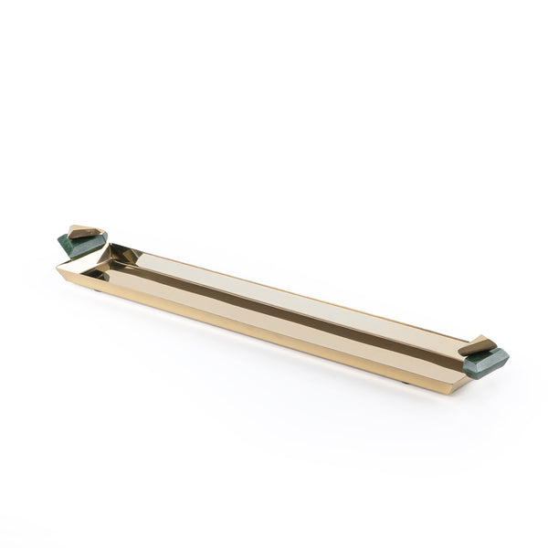 Long Metal Serving Tray Gold & Green - Large