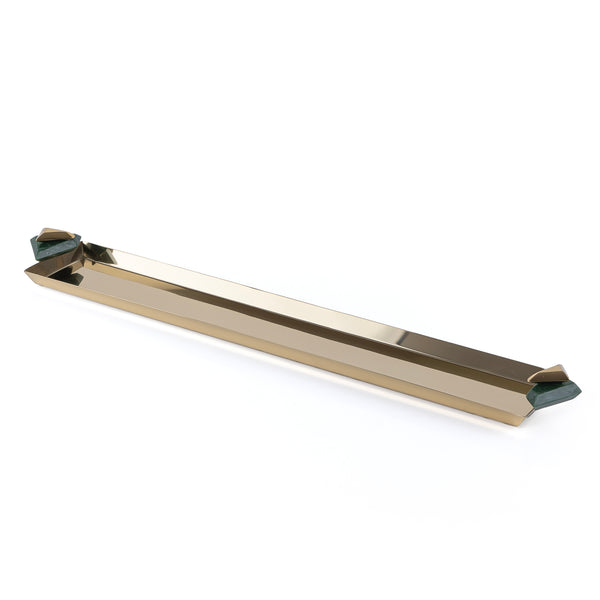 Long Metal Serving Tray Gold & Green - Xlarge