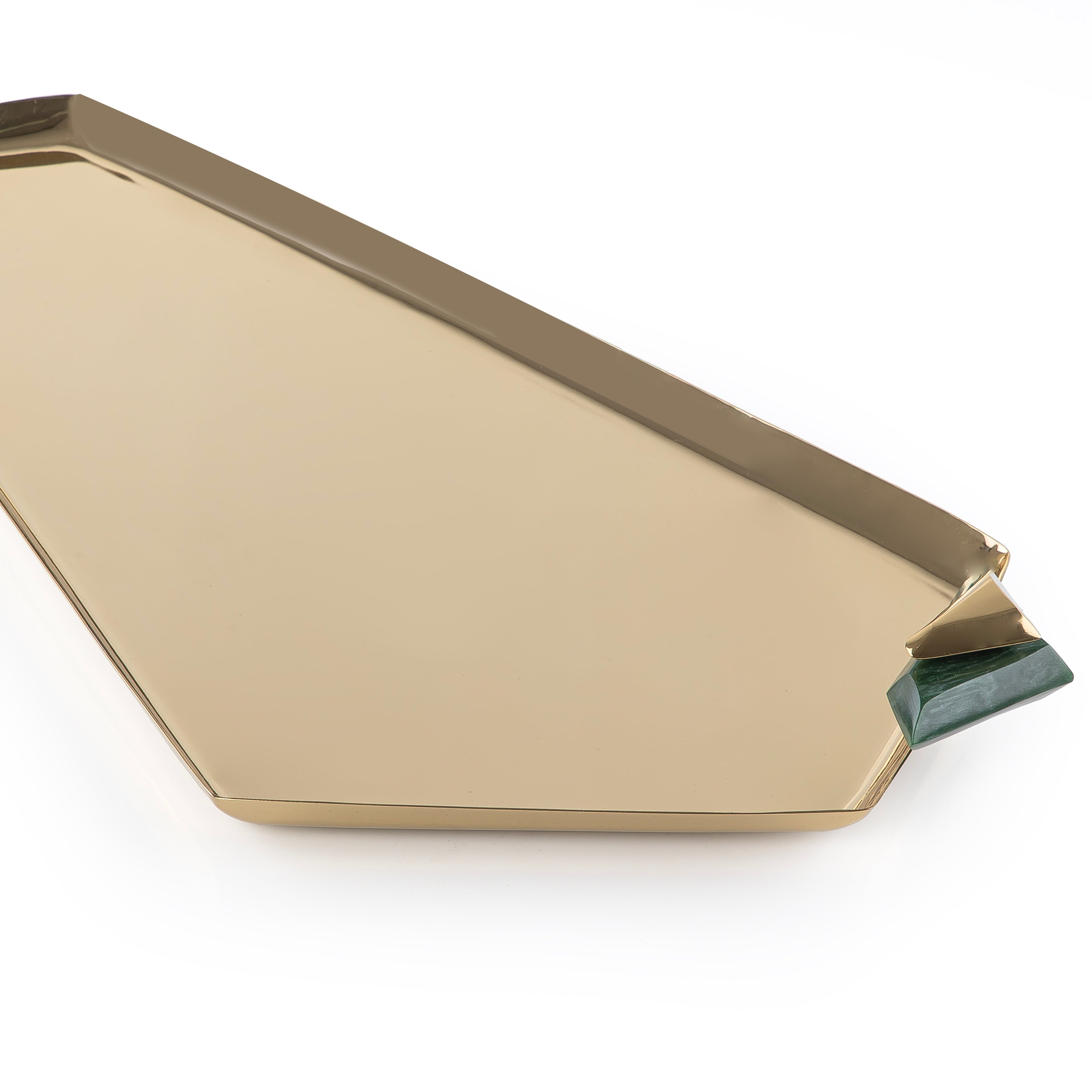 صينية معدنية باللون الذهبي والأخضر - كبير