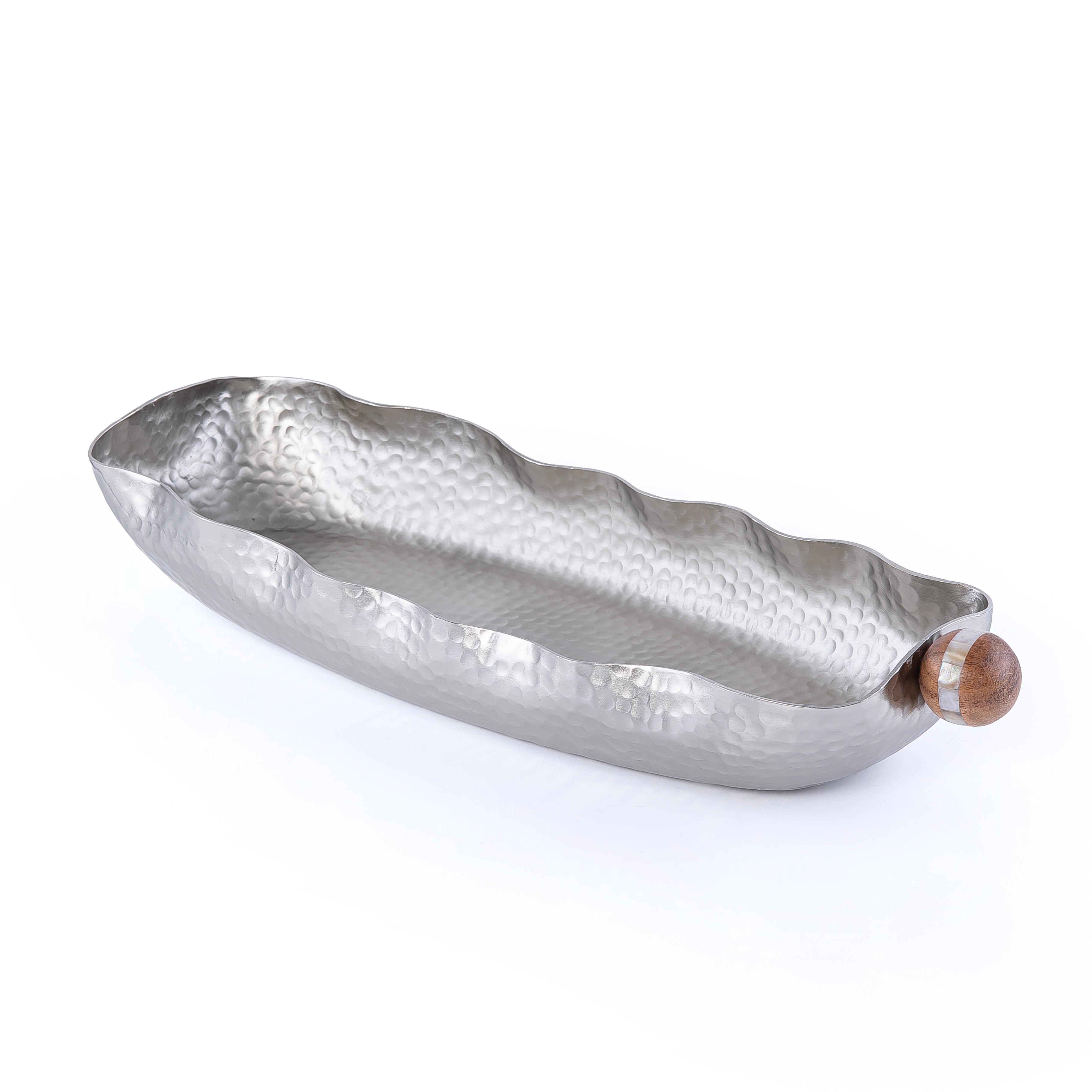 طبق تقديم بيضاوي معدن بمقابض خشبية - كبير