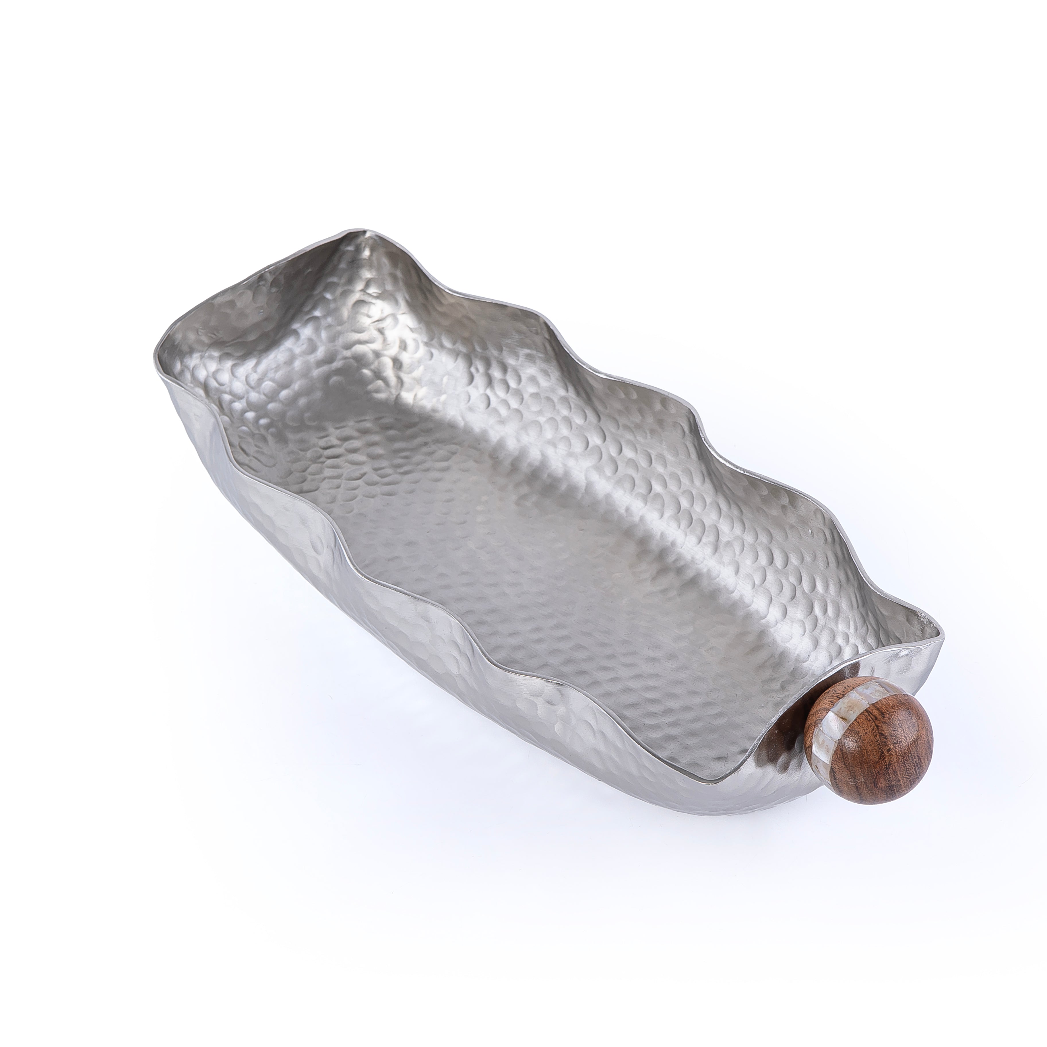 طبق تقديم بيضاوي معدن بمقابض خشبية - صغير