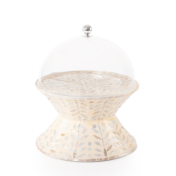 Small mother of pearl serving stand with acrylic lid - beige