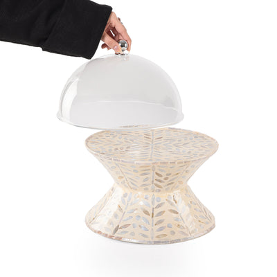 Small mother of pearl serving stand with acrylic lid - beige
