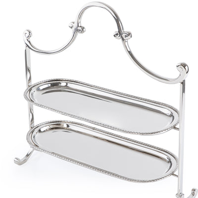 Stainless steel two oval tiers stand - silver