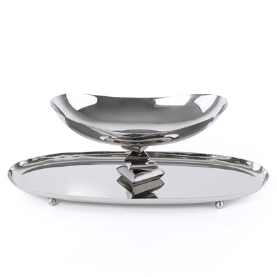 طبق تقديم معدني بيضاوي مع وعاء – فضي