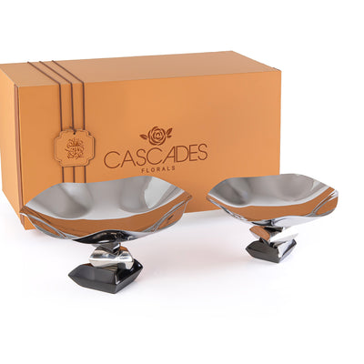Set of 2 Metal Cake Stand with gift box - Black & Silver
