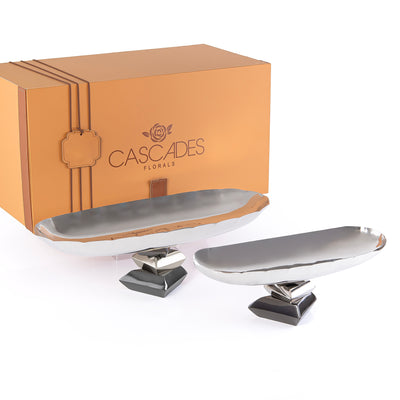 طقم مكون من 2 ستاند تقديم بيضاوي معدن مع بوكس هدايا -ذهبي و أسود 