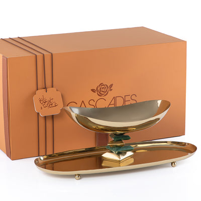 Oval Metal Dish with Bowl 2-Tires with gift box - Gold