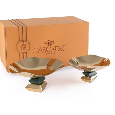 Set of 2 Metal Cake Stand with gift box - Gold & Green