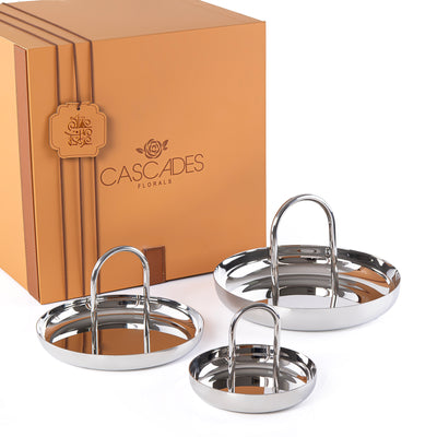 Set of 3 Stainless Steel bowl with a holder with gift box - Silver
