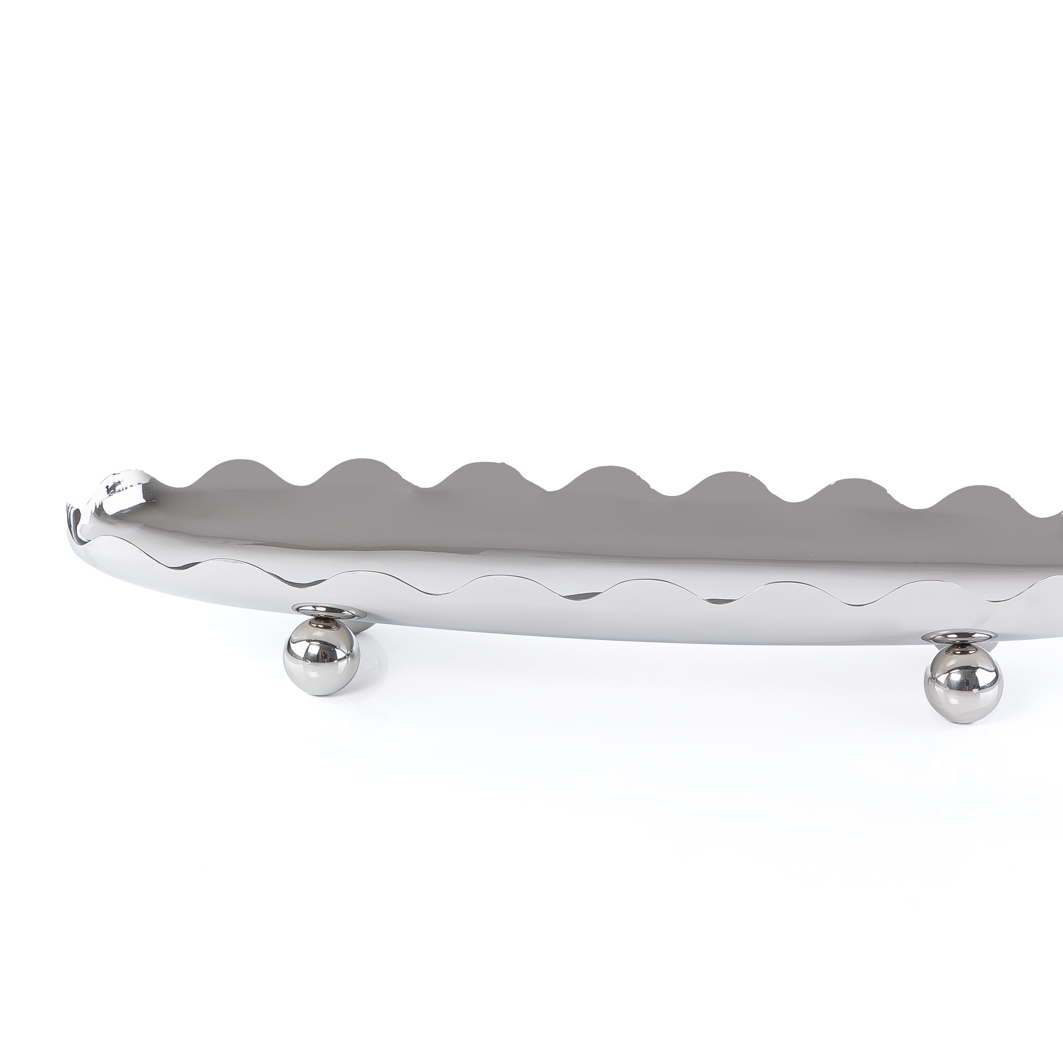 ستاند للتقديم معدن بيضاوي بحواف متعرجة - فضي كبير 