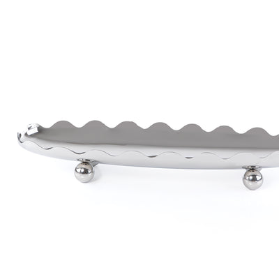 ستاند للتقديم معدن بيضاوي بحواف متعرجة - فضي كبير 