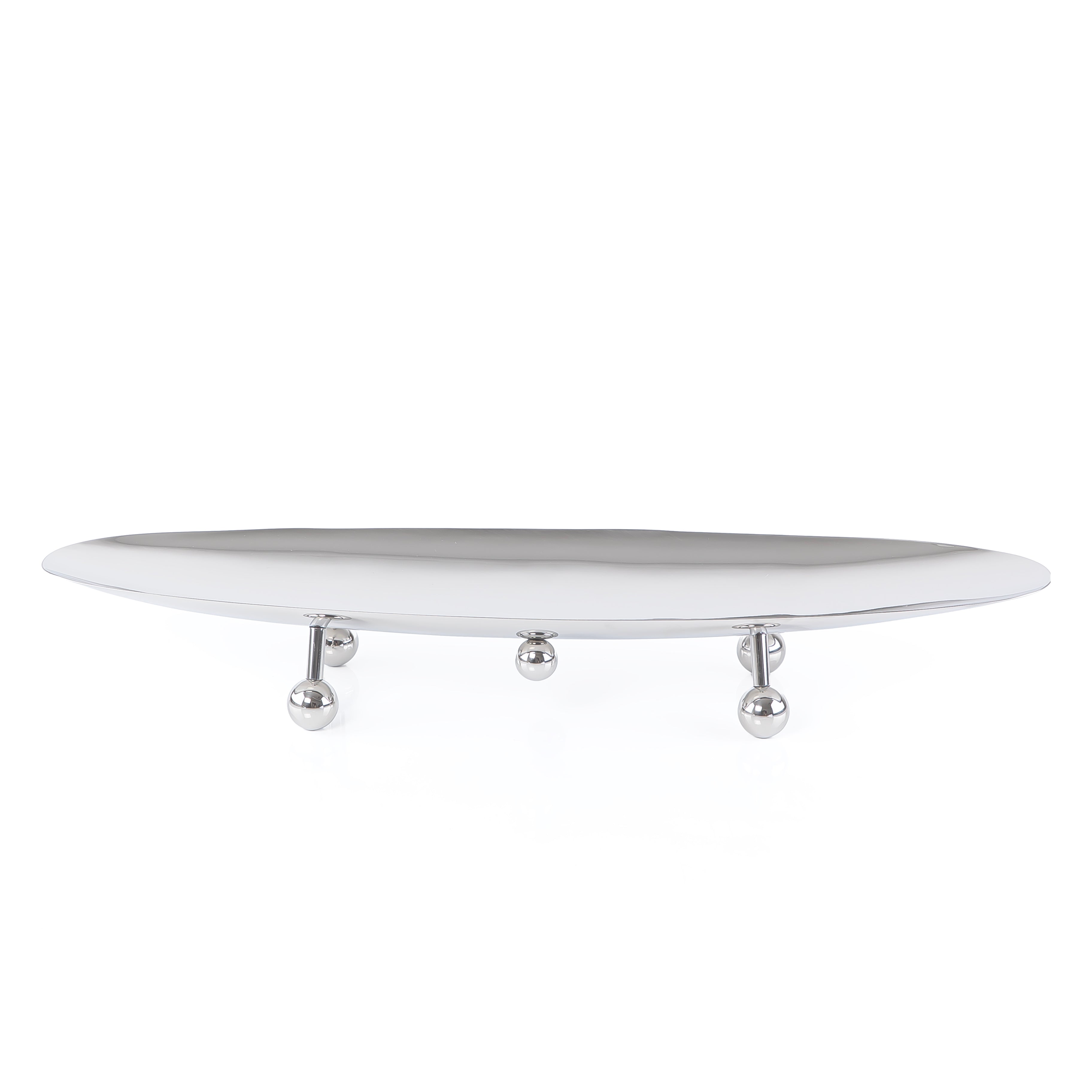 ستاند للتقديم معدن بيضاوي بأرجل - فضي صغير