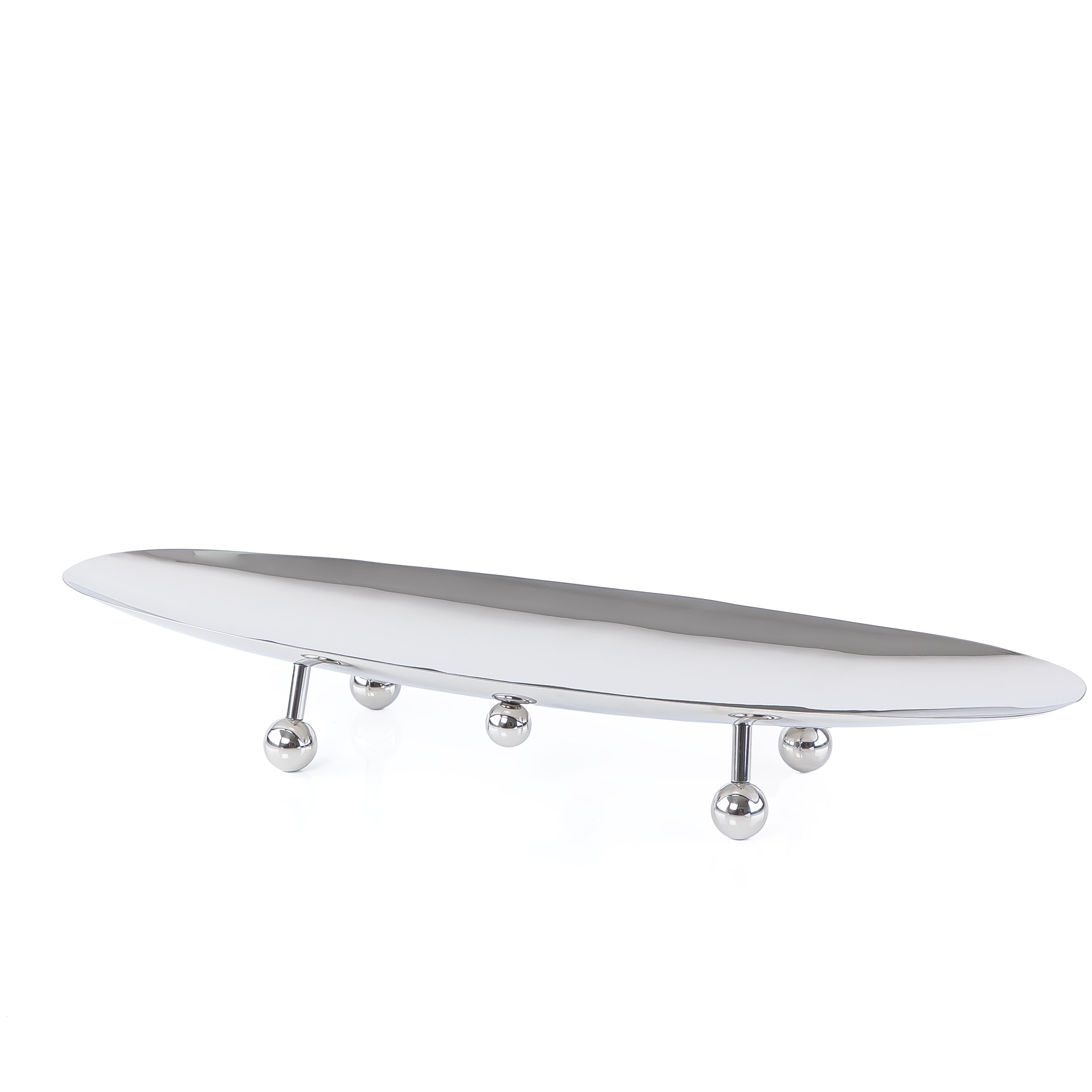 ستاند للتقديم معدن بيضاوي بأرجل - فضي صغير