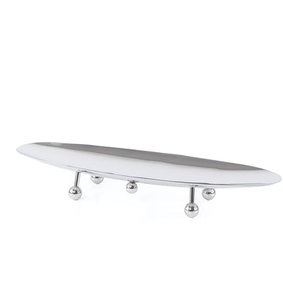 ستاند للتقديم معدن بيضاوي بأرجل - فضي صغير