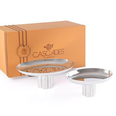 طقم مكون من 2 ستاند تقديم دائري معدن مع بوكس هدايا - فضي