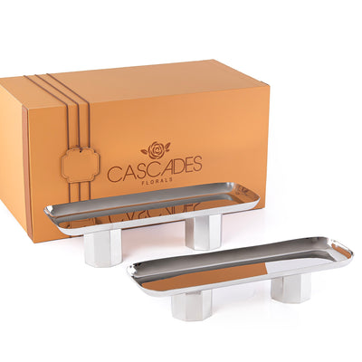 طقم مكون من 2 ستاند تقديم مستطيل معدن مع بوكس هدايا - فضي