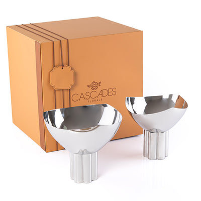 طقم 2 وعاء معدن للتقديم بقاعده مع بوكس للهديا - فضي