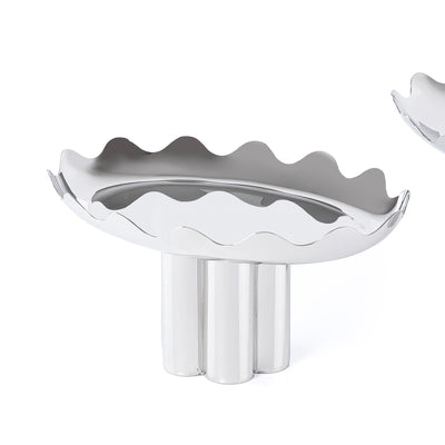 Set of 2 Metal round Stand with wavy edges stand with gift box - Silver