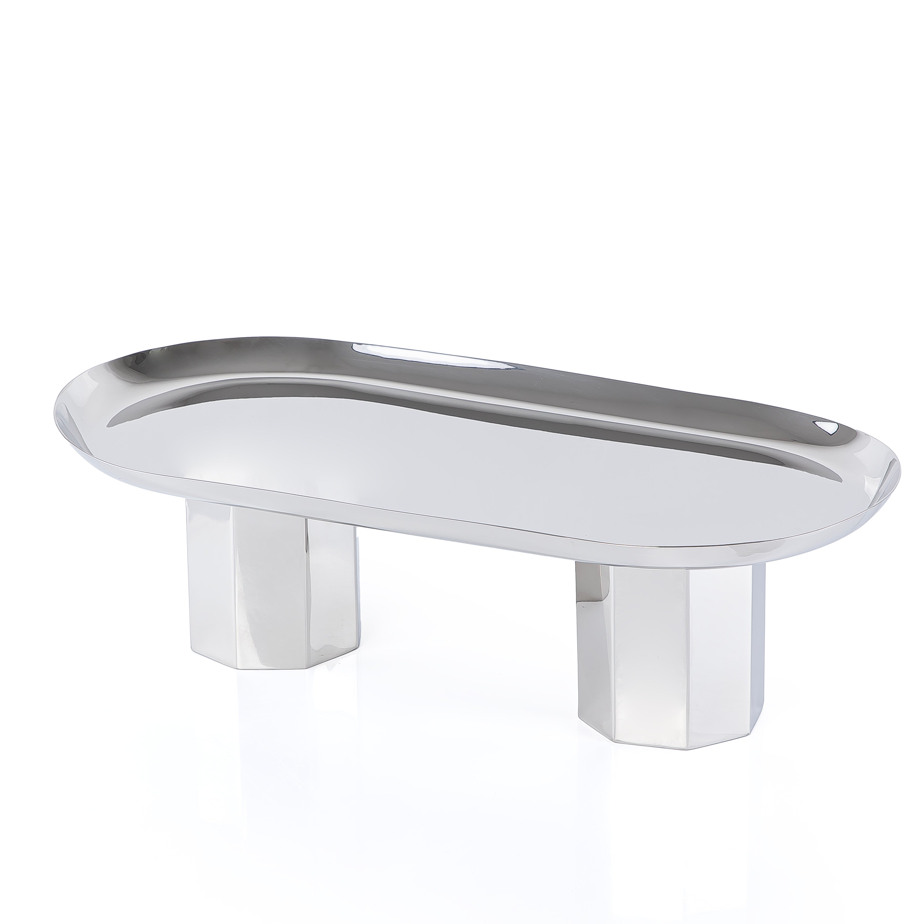 ستاند للتقديم معدن بيضاوي - فضي كبير 