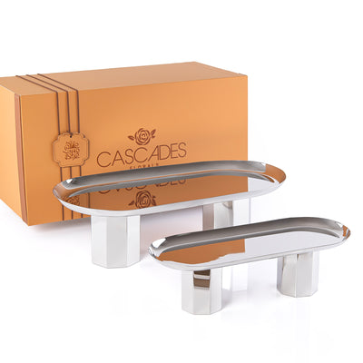 Set of 2 Oval metal stand with gift box - Silver