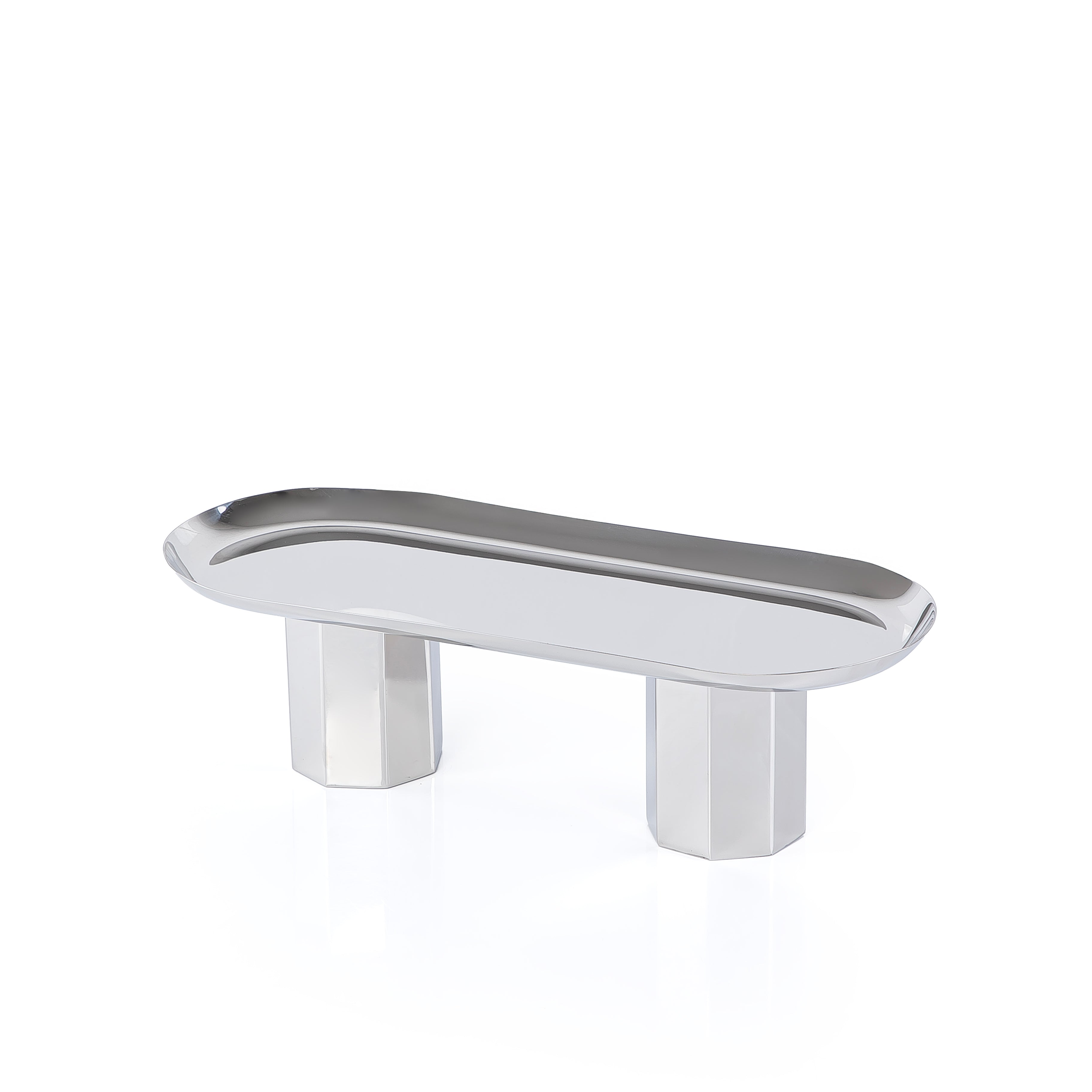 ستاند للتقديم معدن بيضاوي - فضي صغير 