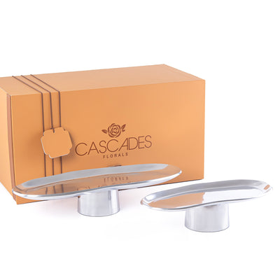 Set of 2 Oval Metal Serveware Stand - Silver