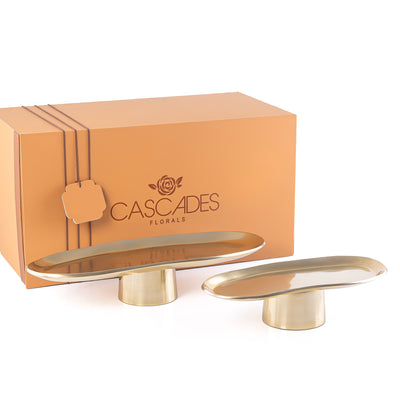 Set of 2 Oval Metal Serveware Stand - Gold