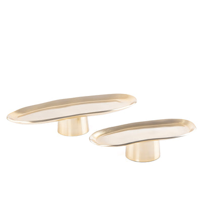 طقم 2 ستاندات تقديم بيضاوية من المعدن مع بوكس - ذهبي