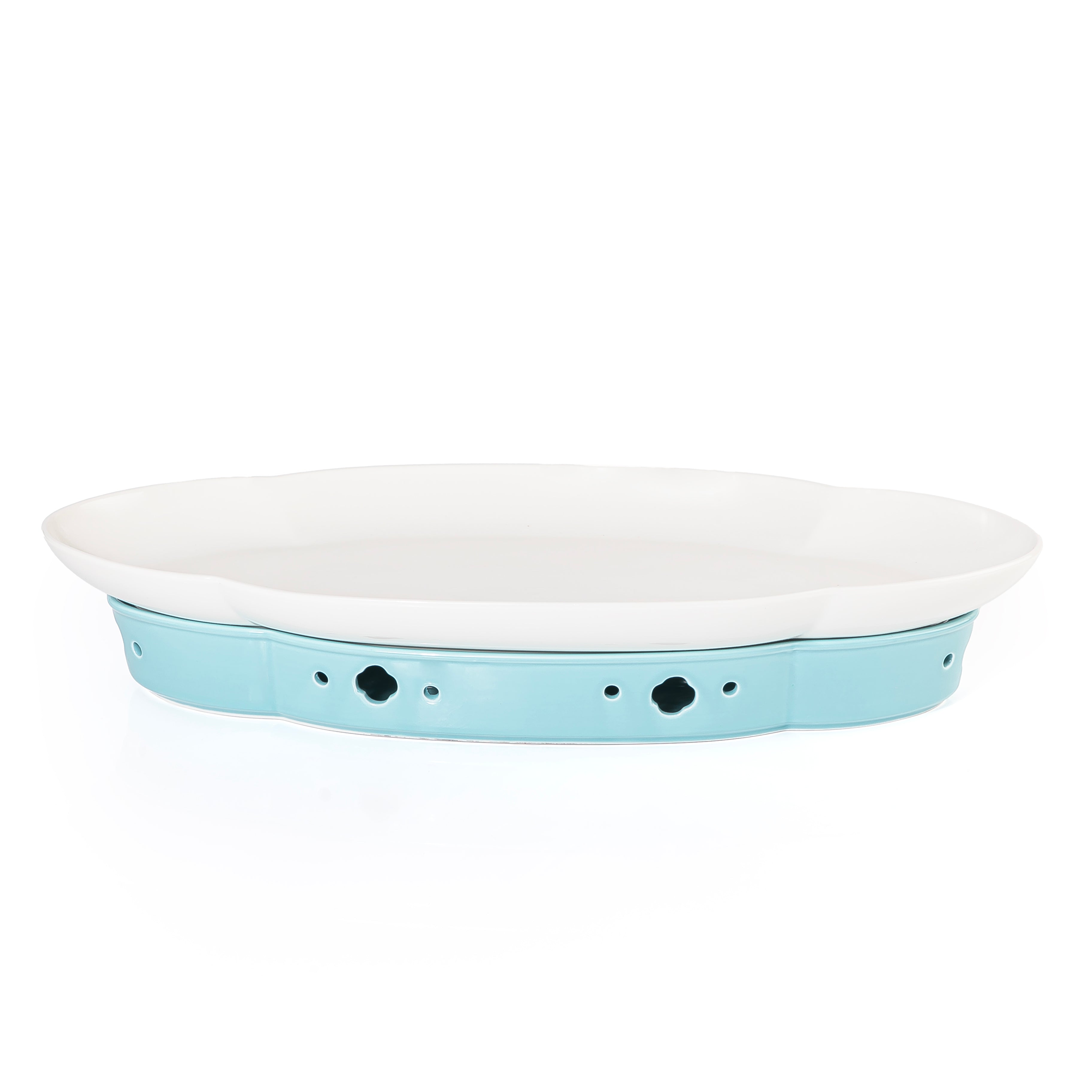 طبق سيراميك أنيق مع قاعدة موقد عملية