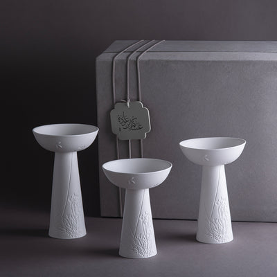 Set 3 Ceramic Stands with Gift Box – White