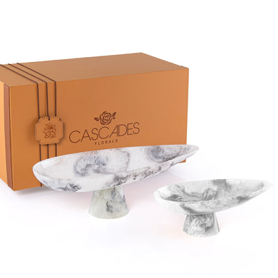 طقم 2 ستاند تقديم من الراتنج مع بوكس هدايا - أبيض & أسود 