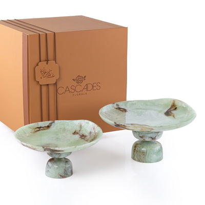 Set of 2 Resin Cake Stand with Gift Box - Green