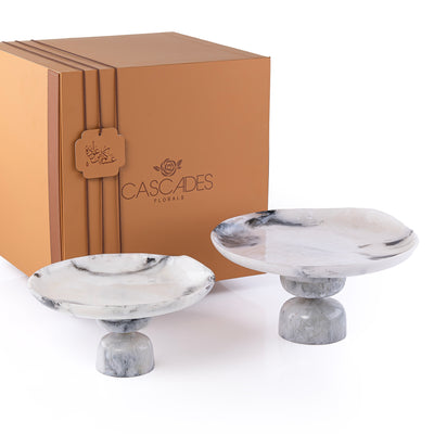 Set of 2 Resin Cake Stand with Gift Box - Black&white