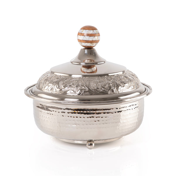 3L Round nickel serving bowl with lid