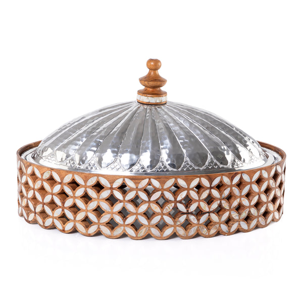Elegant aluminum oval serving bowl with lid