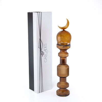 قطعة ديكور زجاجية علي شكل مأذنة حجم وسط مع بوكس هدايا - بني