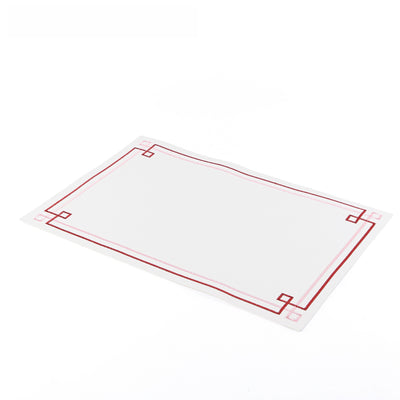 Set of 6 Rectangle Faux Leather Dining Placemat - White&Red