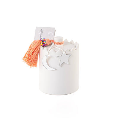 علبة قرقيعان دائرية من الخزف مع غطاء - أبيض