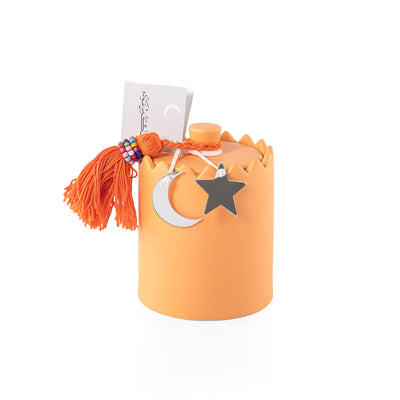 علبة قرقيعان دائرية من الخزف مع غطاء - برتقالي