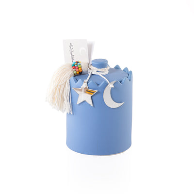 علبة قرقيعان دائرية من الخزف مع غطاء - أزرق