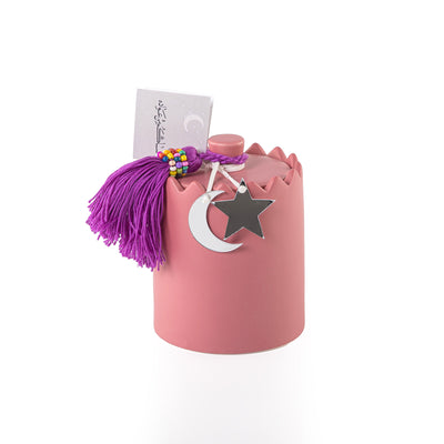 علبة قرقيعان دائرية من الخزف مع غطاء - وردي