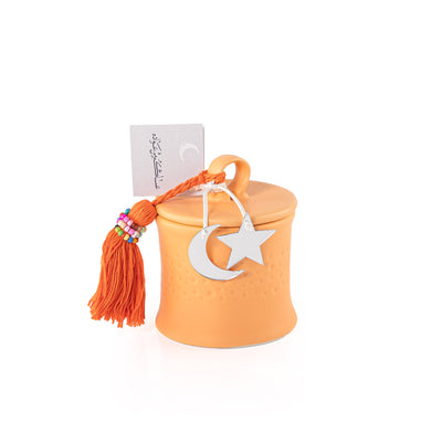 علبة قرقيعان دائرية من الخزف مع غطاء - برتقالي