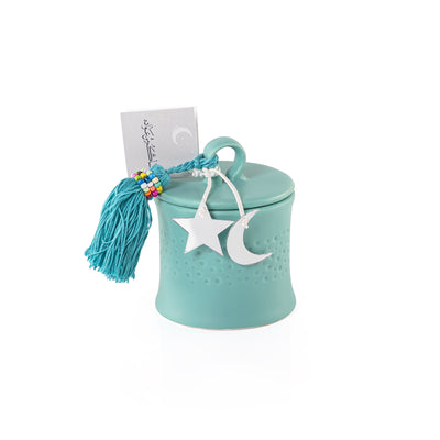 علبة قرقيعان دائرية من الخزف مع غطاء - أخضر